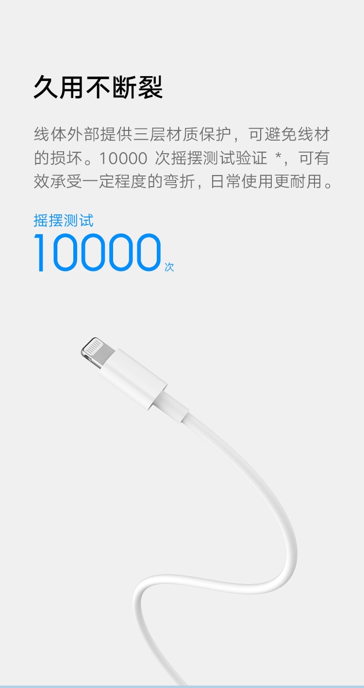 [中国直邮]小米 MI Type-C 转 Lightning 手机数据线1米 苹果数据线 1条装