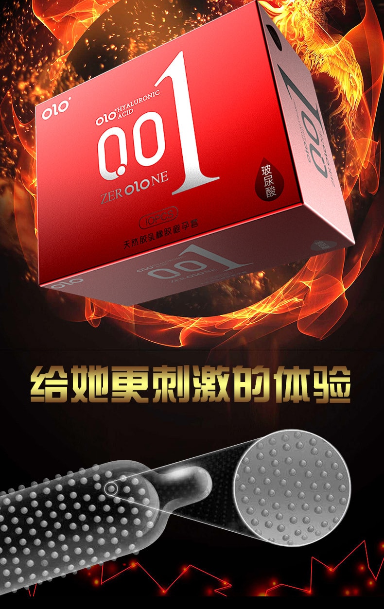 【中国直邮】OLO 玻尿酸安全套001超薄大颗粒 黑色果冻盒10只装