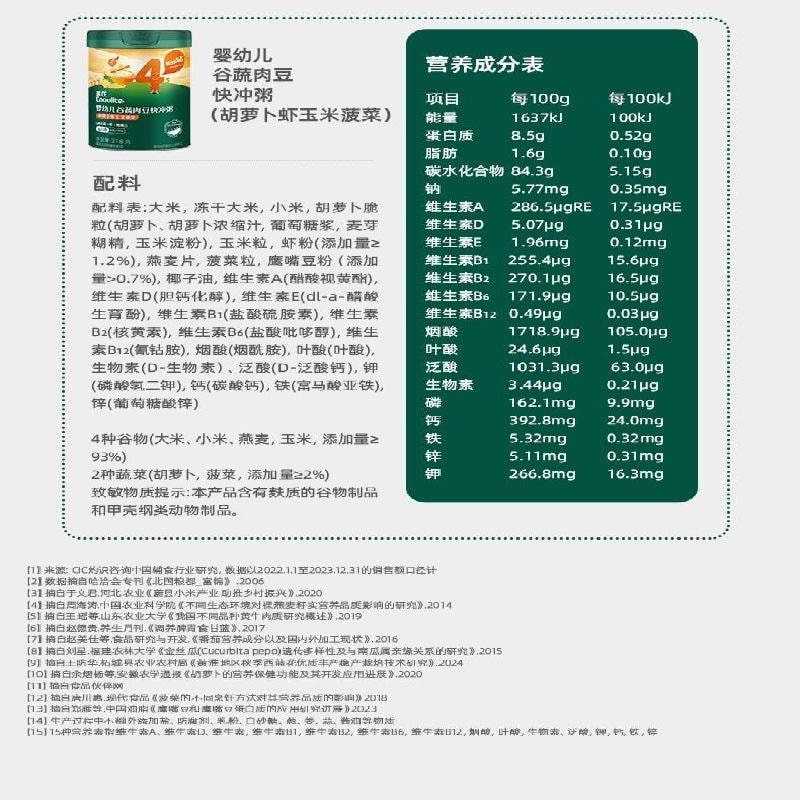 【中國直郵】 英氏 輔食粥快沖粥 營養米粥穀蔬果寶寶即食粥218g/罐