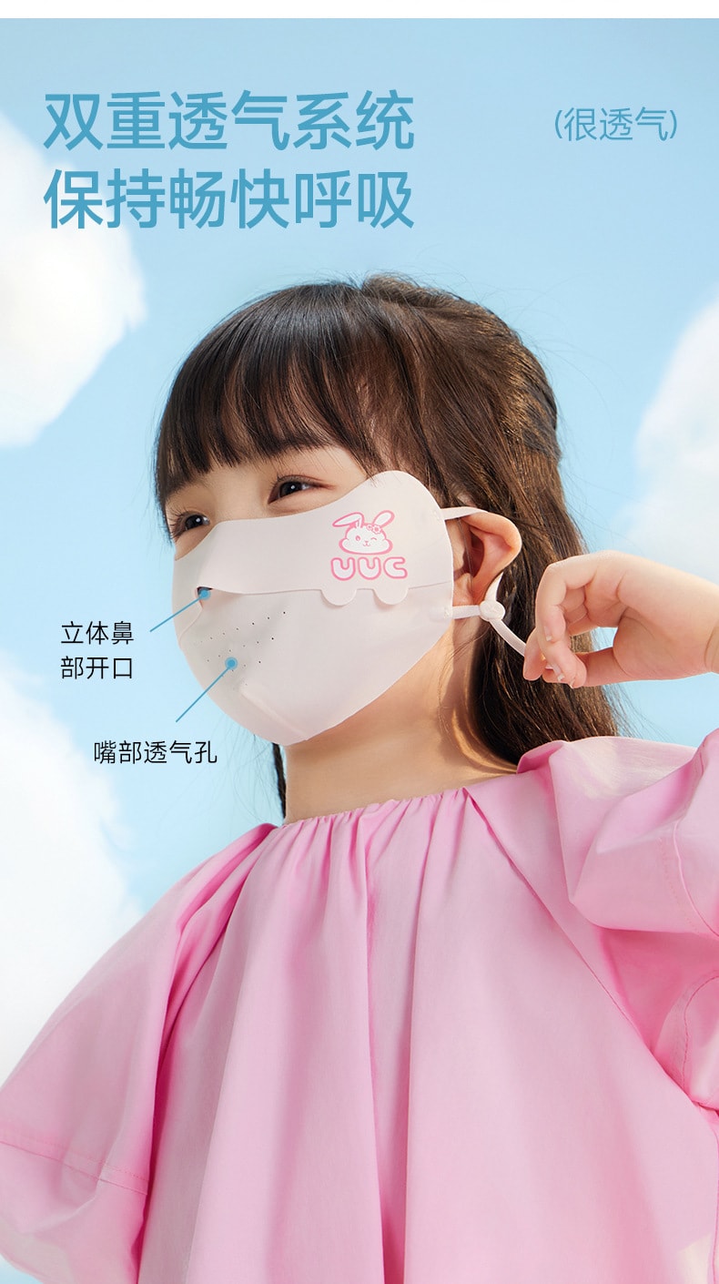 【中国直邮】VVC  儿童防晒口罩男女儿童卡通百搭开口透气护眼角凉感遮阳面罩夏  趴趴兔