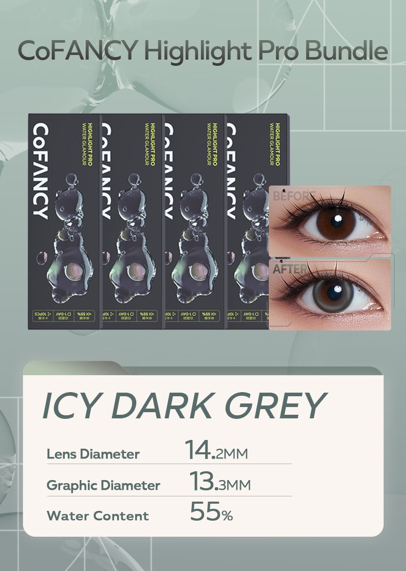CoFANCY Highlight Pro Collection Daily Colored Contacts Bundle (4boxes/pack)#Icy Dark Grey 0
