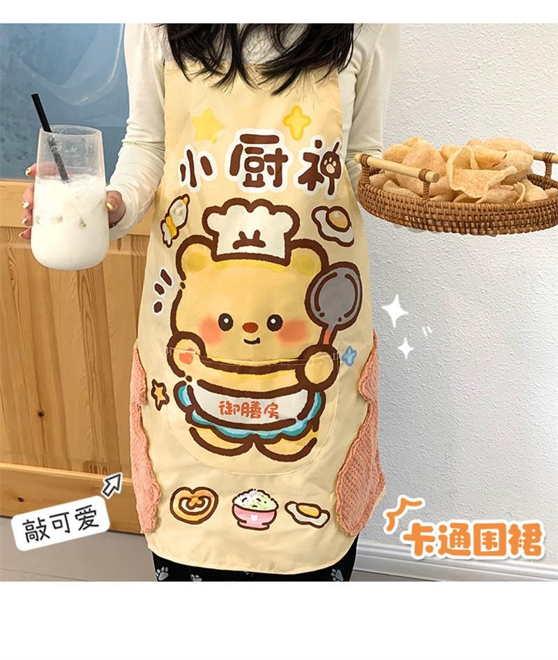 【中國直郵】 親太太 廚房圍裙綁帶式設計防水防油煮飯可擦手 藍狗1條