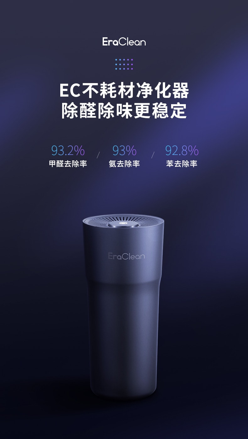 【中国直邮】EraClean世净 车载除味器除异味烟味车载空气净化器 紫灰色 CW-C02