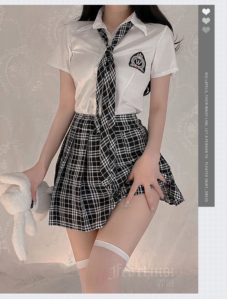 【中國直郵】霏慕 情趣內衣 學院風格子製服 黑格+白色均碼(不含髮箍絲襪)