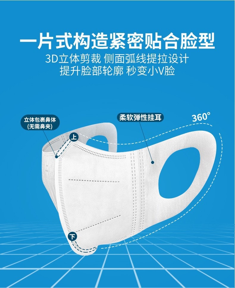 【中國直郵】華亞優選 新款 瘦臉3D成人立體防護口罩10隻/包 50只裝白色