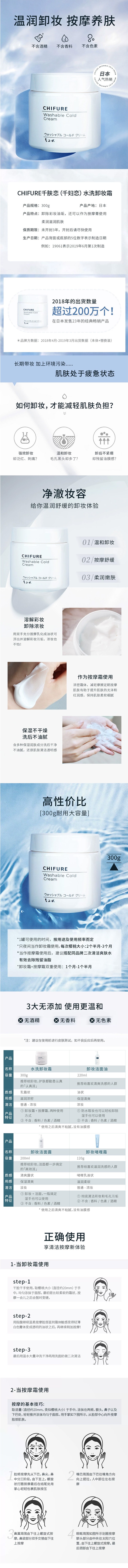 【日本直效郵件】CHIFURE千膚戀 水洗卸妝霜卸妝膏 深層清潔溫和滋潤 300g