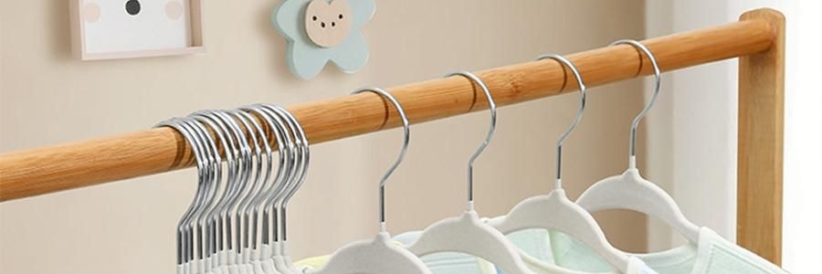 兒童專用植絨衣架 防滑無痕晾衣架 寶寶衣物專用掛架 10 個/組 黃色