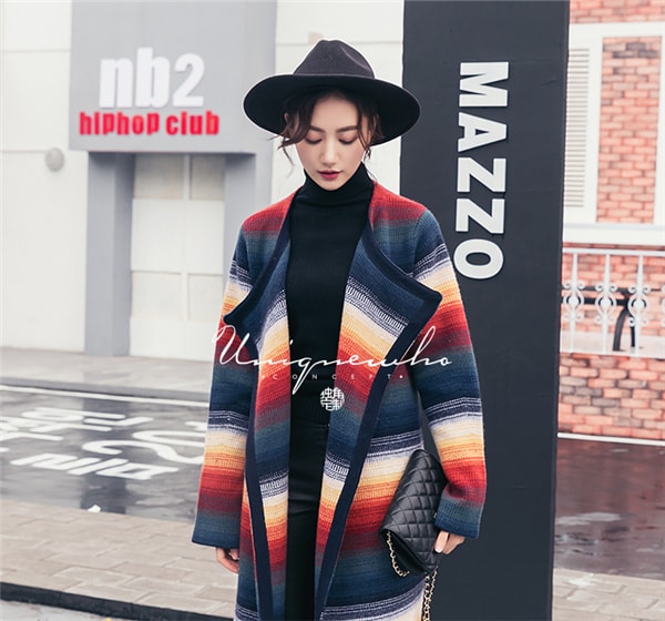 Colorful Striped Wool Sweater Cardigan Coat S