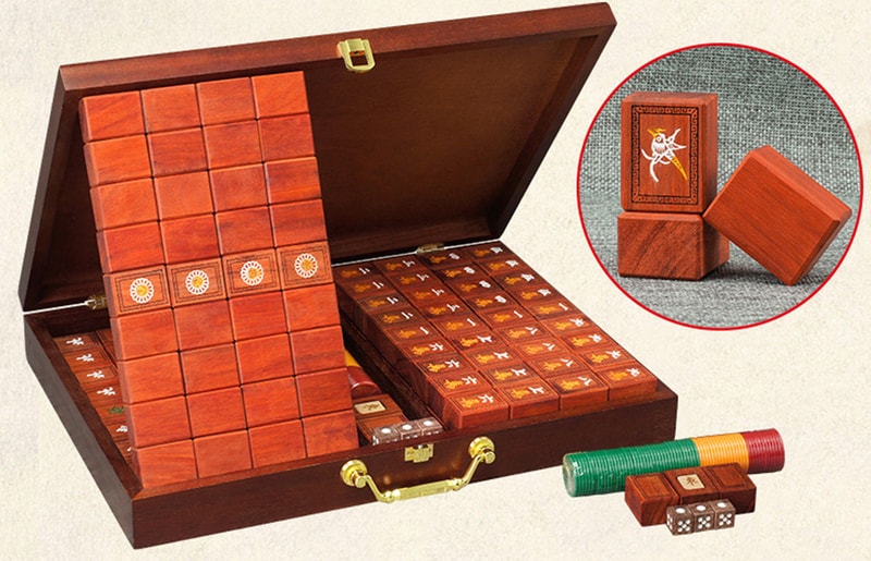 KAI TAI INC Unique ROSE WOOD Mahjong Set 144 Wooden Tiles. Perfect gift for Christmas / Chinese New Year / Home Decor