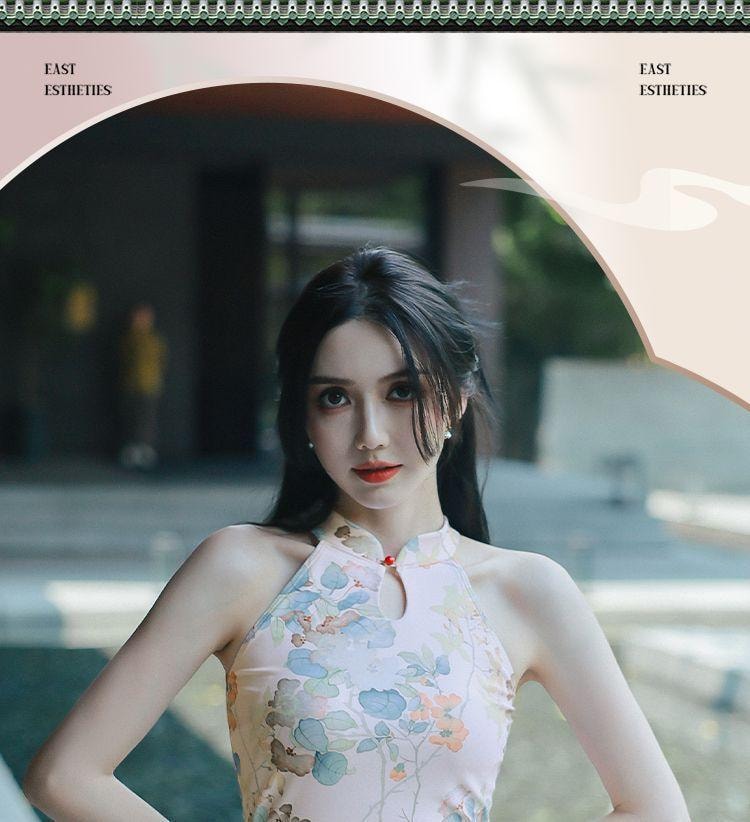 【中国直邮】 亦美珊 显瘦国风纯欲风新中式泳衣 荷花粉色L码