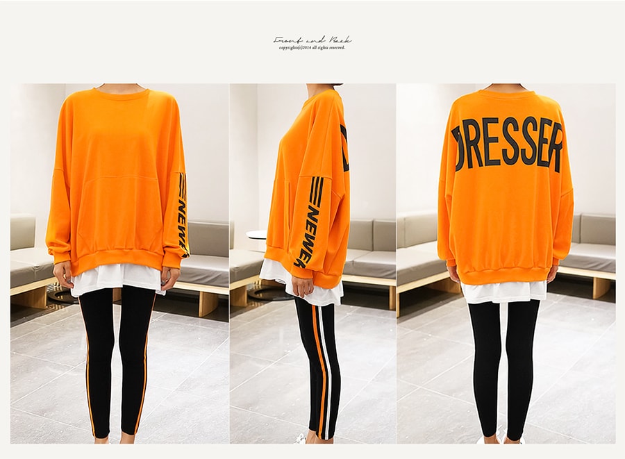 WINGS Oversized Sweatshirt+Side Stripe Leggings #Orange One Size(Free)