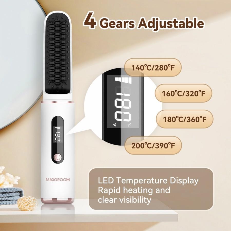  MAXGROOM 歷史最低價【美國現貨】 無線負離子直髮梳 口紅造型 便攜式 帶3千萬負離子 白色 M-168 4500毫安 1件裝