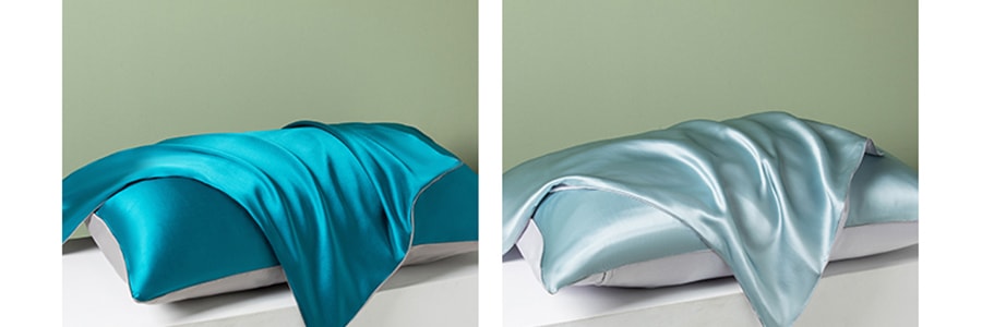 太湖雪 16姆米100%桑蚕丝单面真丝枕套丝绸简约经典纯色枕头套一只装 # 琉璃蓝  48x74cm