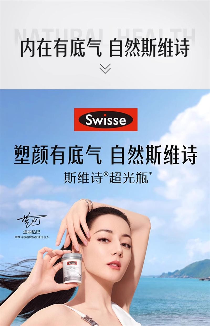 【中國直郵】澳洲 Swisse 超光瓶 麥角硫因膠原蛋白勝肽玻尿酸維生素口服營養品 30粒/瓶
