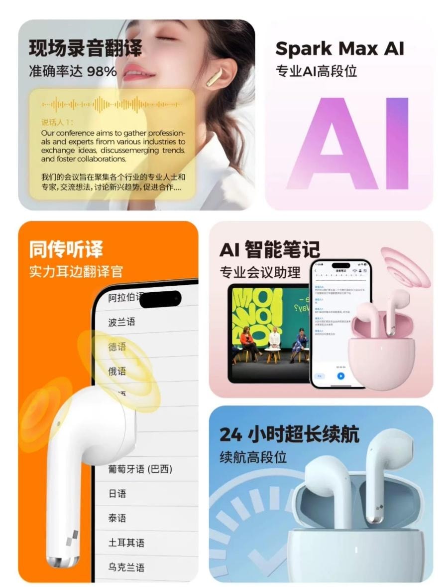 【中国直邮】 零豆 新AI翻译蓝牙耳机 会议录音 传译 无线 智能 苹果安卓 入耳降噪 - 白色 1个*