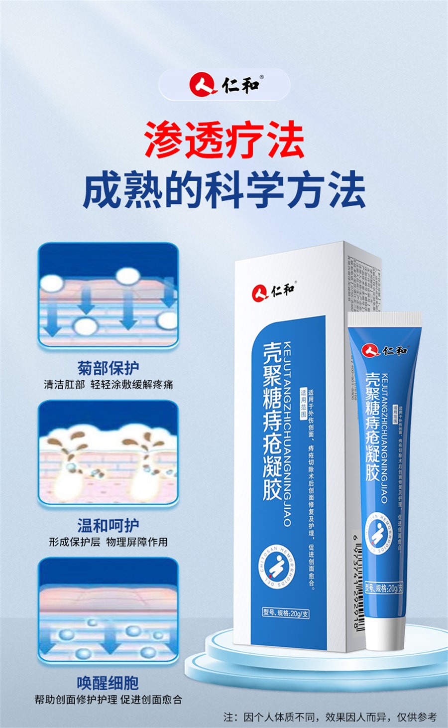 【中國直郵】仁和 痔瘡膏消肉球消痔凝膠肛門搔癢殼聚醣冷敷肛裂癒合膏 20g/支