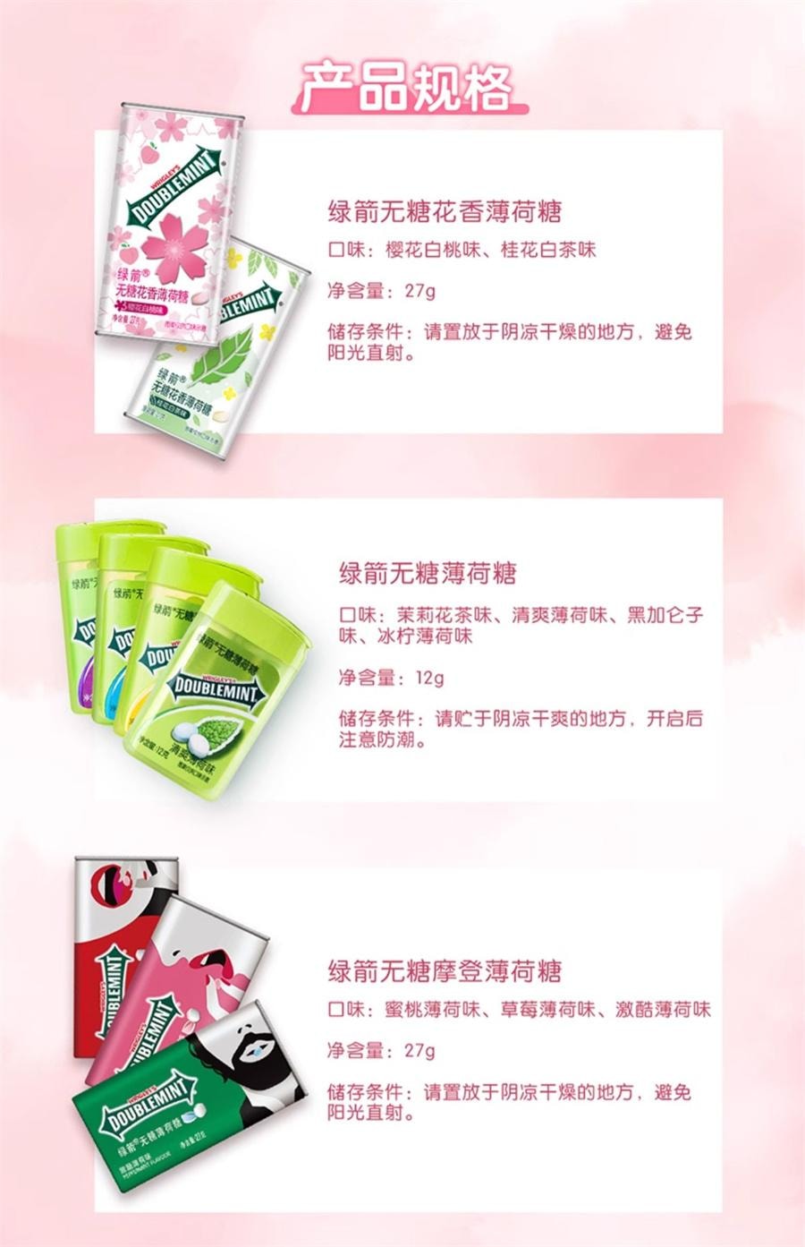 【中國直郵】 綠箭 無糖花香薄荷糖 櫻花白桃口味 27g/瓶 【約35粒】