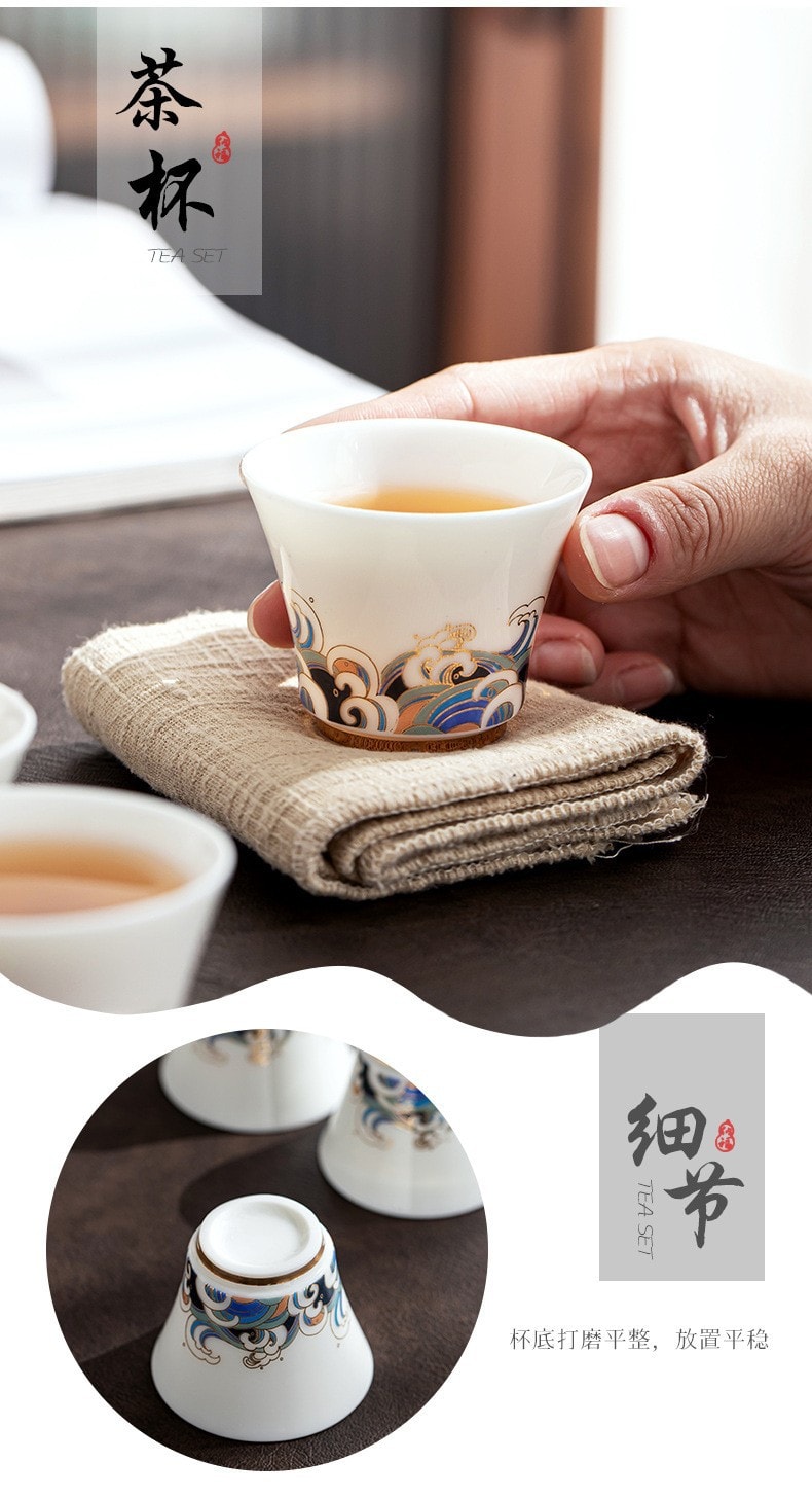 BECWARE中國德化產羊脂玉茶具 高級功夫茶具15頭套裝 潮起福生 1件入