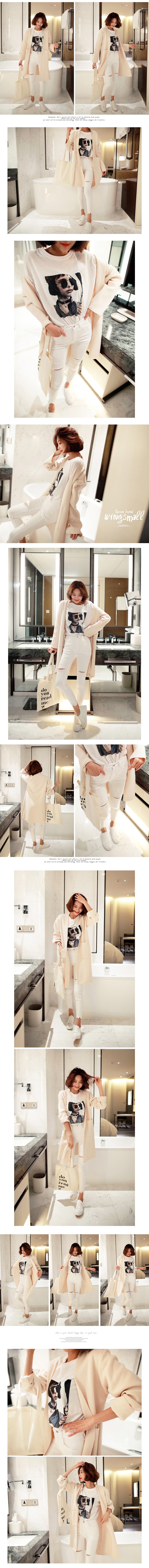 KOREA Open-Front Pocket Cardigan #Beige One Size(S-M) [Free Shipping]