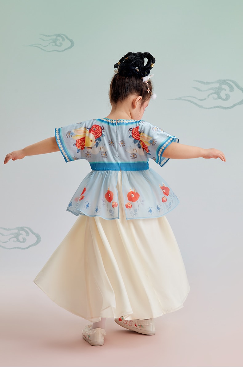 【中国直邮】年衣汉服女童源起东方半臂汉服裙 2023夏款 中国风唐装连衣裙儿童襦裙 远山紫 140CM
