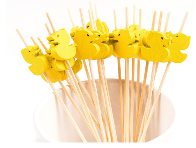 Cocktail Picks Handmade Bamboo Toothpicks 100ct 4.7" in Yellow Ducks