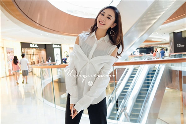 Women's White Pure Cotton Long Sleeve Sexy Shirt M
