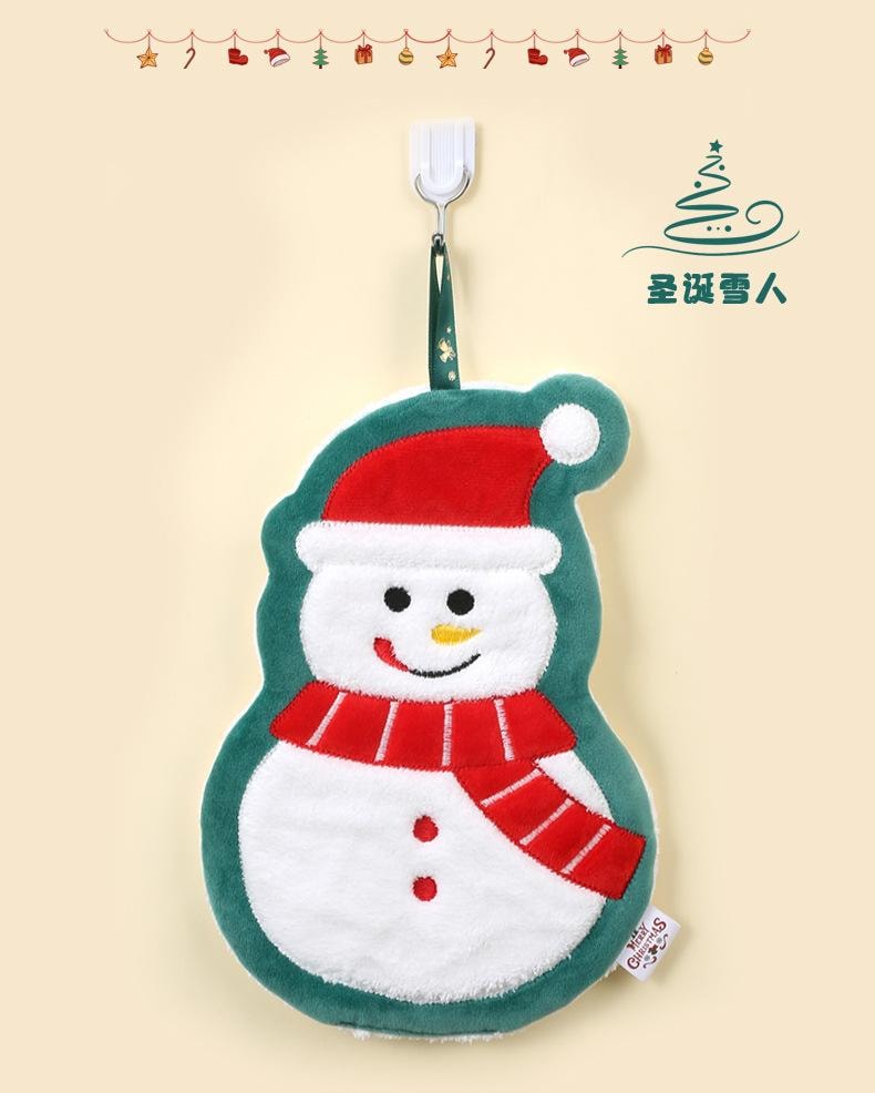 【中國直郵】 親太太 聖誕擦手巾可掛式新款加厚珊瑚絨吸水速乾抹布廚房刺繡擦手毛巾 聖誕老人