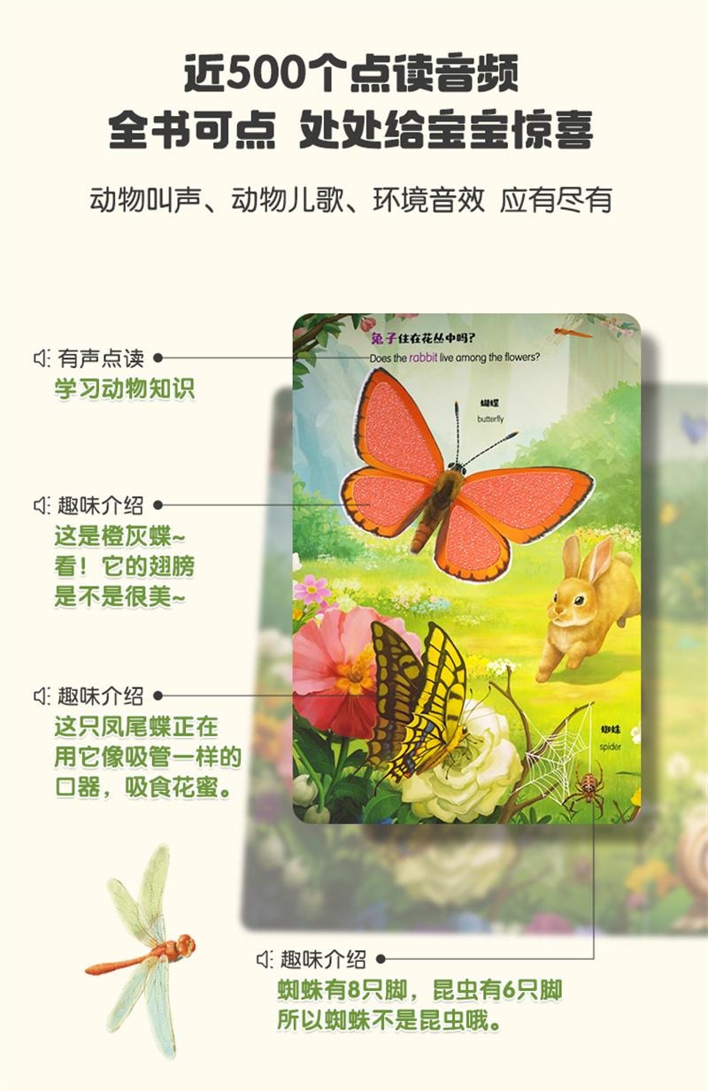 【中国直邮】 宝宝巴士 绘本1-2岁触摸书婴幼儿童早教启蒙认知3D机关立体中英双语有声书 森林触摸大书1册