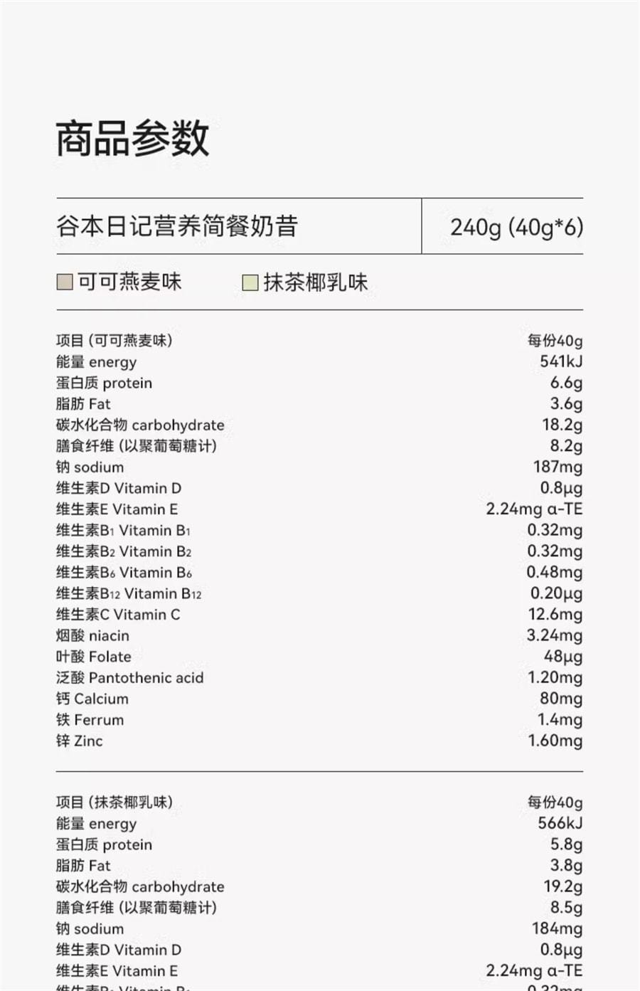 【中国直邮】 谷本日记 饱腹代餐奶昔粉高蛋白早晚餐速食冲饮膳食纤维营养轻食品 香蕉+抹茶