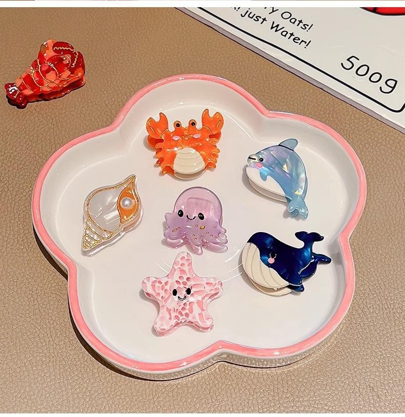 FOXTAIL 趣味海洋动物小抓夹 精致迷你小巧发夹 顶夹 可爱后脑勺鲨鱼夹 发饰品 - 6支装 1套