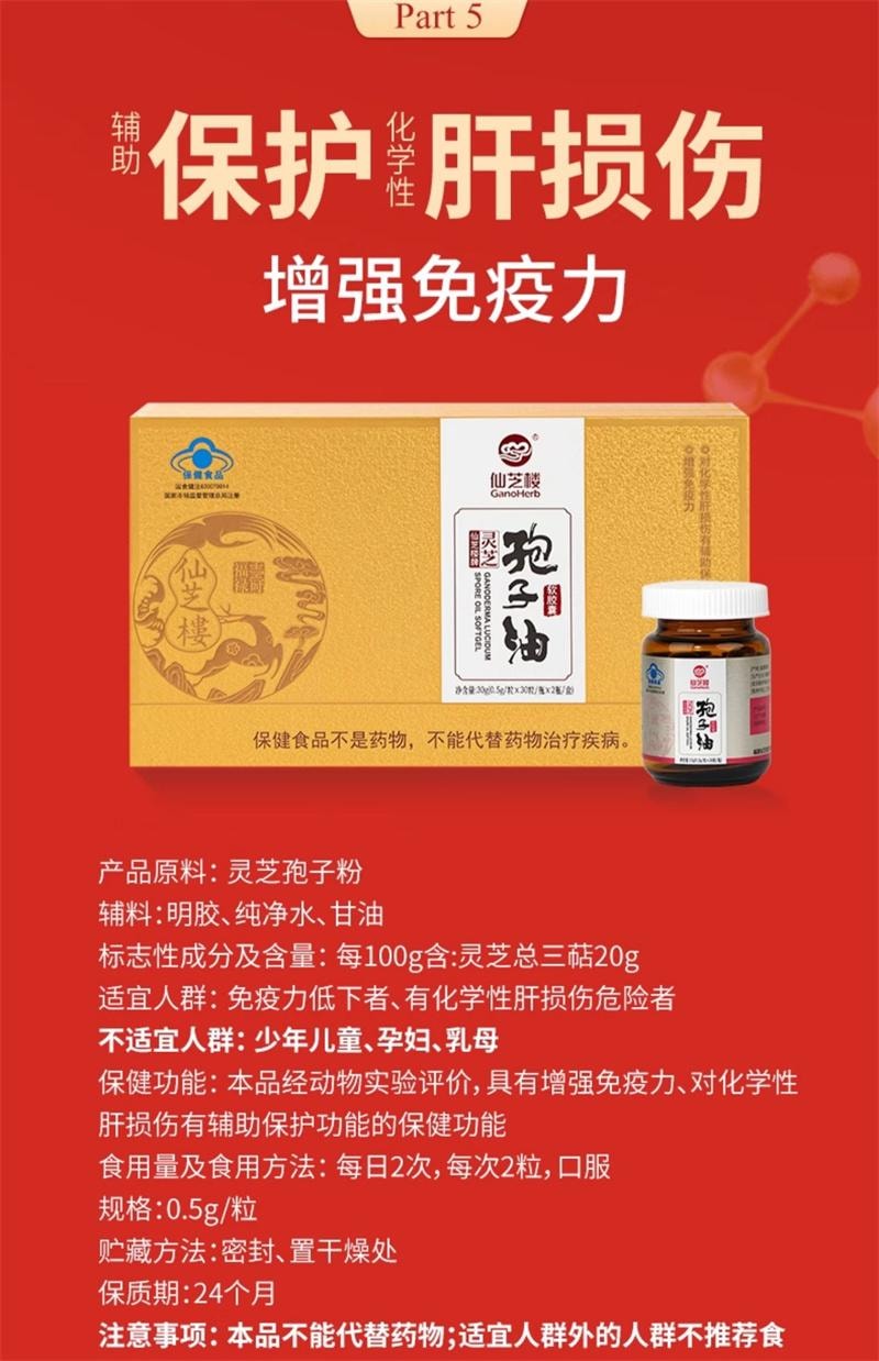 中国直送】仙芝楼高トリテルペノイド霊芝胞子油ソフトカプセル 60