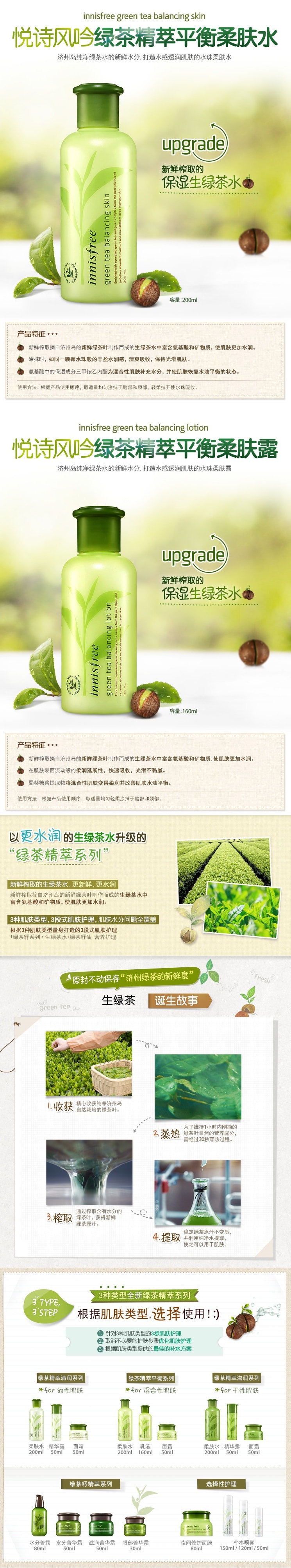 [韩国直邮] INNISFREE悦诗风吟 绿茶精粹平衡护肤水乳套装