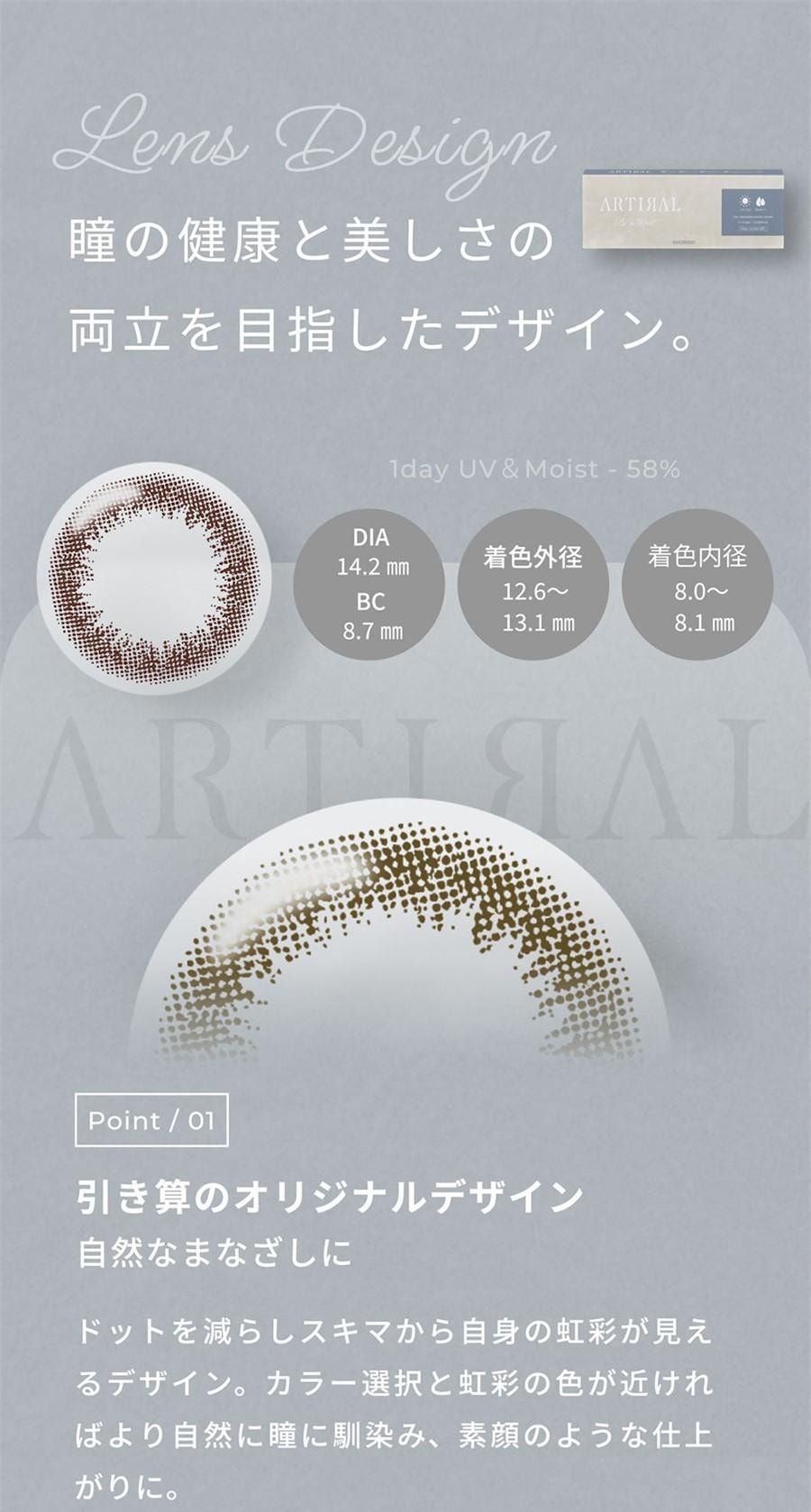 【日本直邮】Artiral UVM 日抛美瞳 抗UV 含水量58% 10枚 Brown 自然棕 (棕色系)着色直径13.0mm 预定3-5天日本直发 度数 0