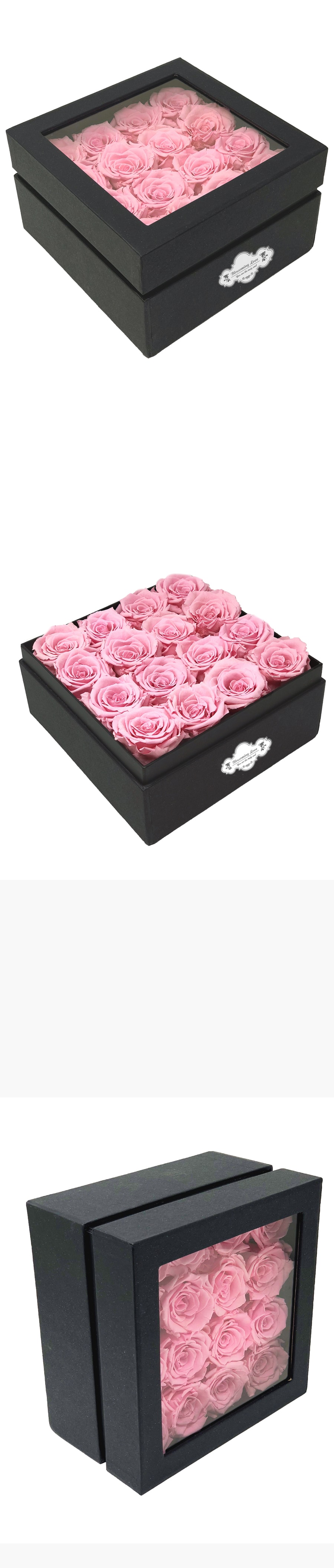 SEE-THROUGH SQUARE BOX - PINK ROSES