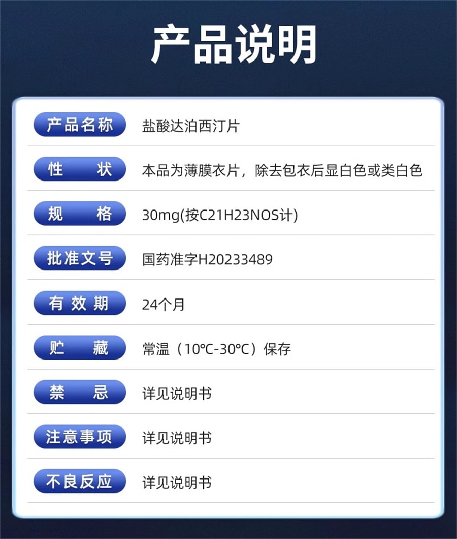 【中國直郵】仁和 鹽酸達泊西汀片30mg*6片/盒