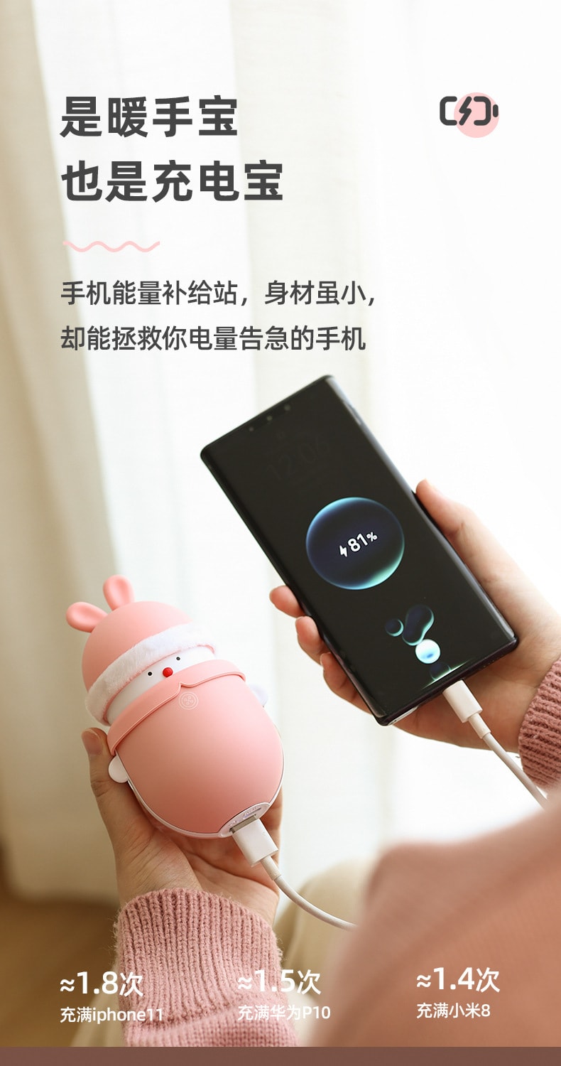 【中國直郵】奶油貓 新款鹿兔有你暖手寶行動電源二合一 6000mAh兔寶兒款