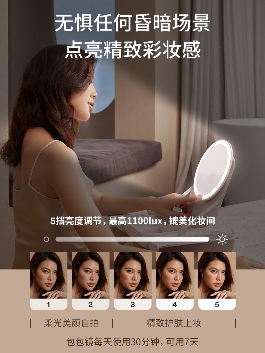 【春促特惠】中國直郵AMIRO覓食M2包包鏡led化妝鏡便攜日光鏡女士手提化妝包白色