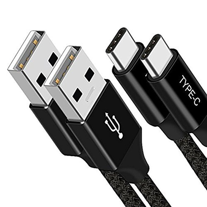USB Certified Type C Cable (Black) USB C to USB A Charger (6.6ft 2 Pack) Nylon Braided Fast Charging Cord