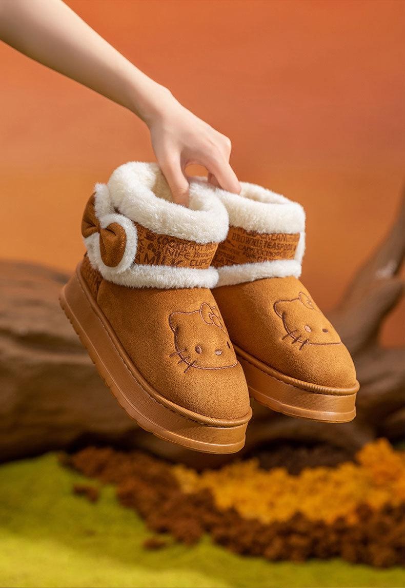 【中国直邮】 FOXTAIL 三丽鸥保暖亲子雪地靴 女式 棉鞋 家居 室内 保暖 秋冬-凯蒂猫 38-39码(内长23cm)1双