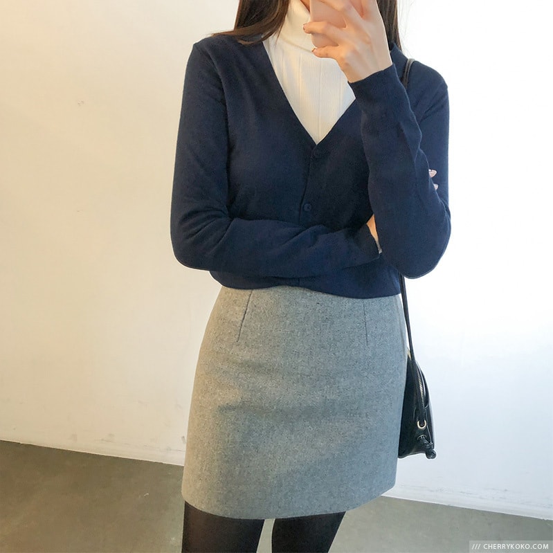 New Korean Women Winter Sweet Warm Simple Cardigan navy free size