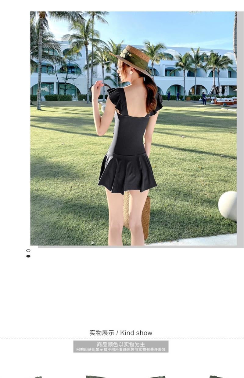 【中国直邮】 亲太太 泳衣女裙式连体性感修身显瘦遮肉小胸钢托聚拢 黑色L(建议100-110斤)1件装