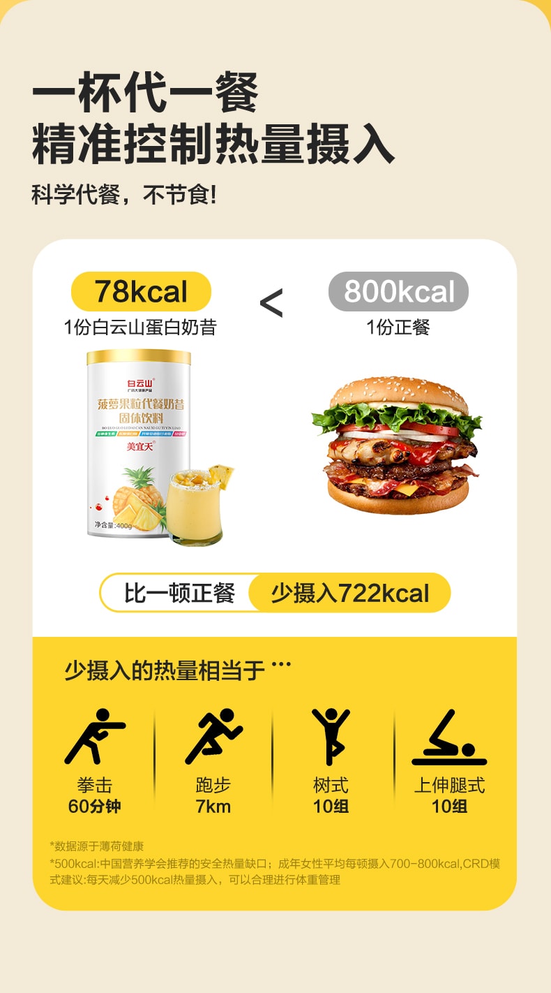 【中国直邮】 白云山 代餐奶昔粉高蛋白代餐饱腹食品早晚餐营养主食速食冲饮抗饿代餐粉 红豆味400g