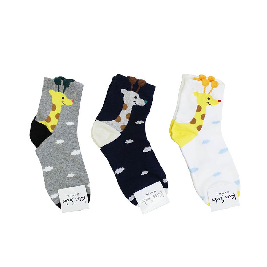 Giraffe Character Socks / 3 Pairs/  One Size