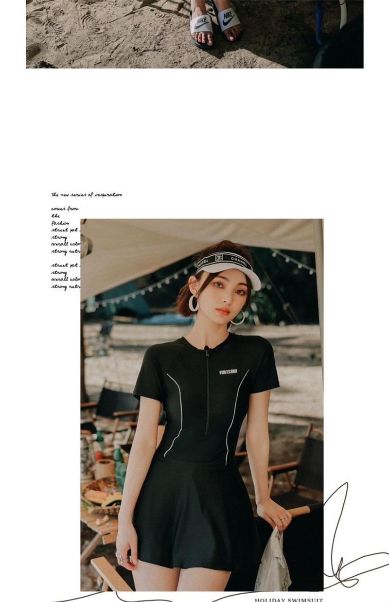 【中国直邮】 亦美珊 2025年新款连体游泳衣女高级感游泳馆遮肉成人温泉 经典黑 XL码 1件装