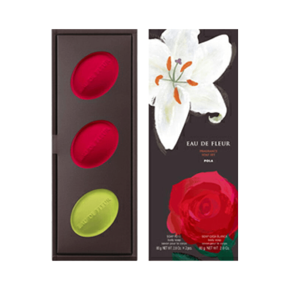 日本POLA 寶麗 Eau de Fleur 滋潤保濕優質精油香皂套裝 玫瑰&香水百合 80g×3個