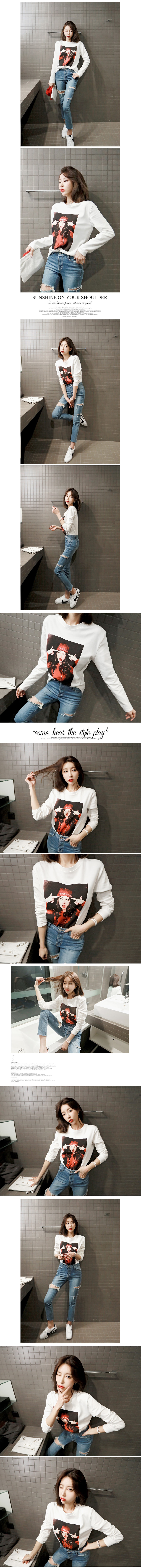 KOREA Red Beanie Girl Printed T-Shirt #Ivory One Size(S-M) [Free Shipping]