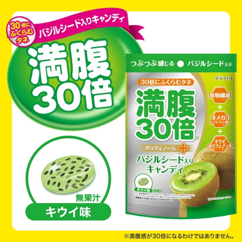 【日本直邮】日本GRAPHICO 满腹30倍0糖植物纤维软糖 添加Omega 3 猕猴桃味 11粒入