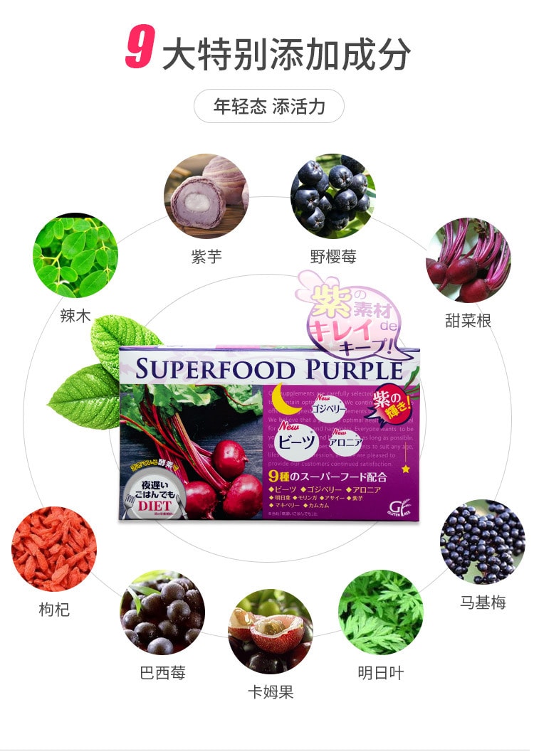 日本SHINYAKOSO新谷酵素 紫色版火焰菜精华加强版夜间活性酵素 30袋入 Expire Day 06 2019