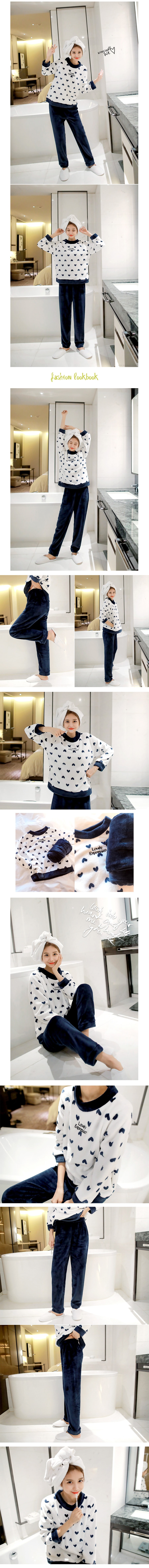 [KOREA] Lovely Fleece Pajama 2 Piece Set #Navy One Size(S-M) [Free Shipping]