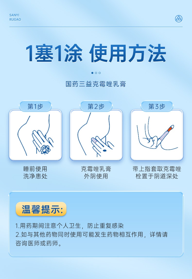 【中国直邮】 三益 克霉唑乳膏 正品妇科外阴瘙痒专用止痒阴道炎用药霉菌私处抑菌 30g/盒